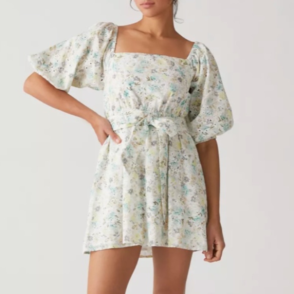 Minkpink Floral Puff Sleeve Cottagecore Peasant Mini Dress Size Small - Picture 1 of 9